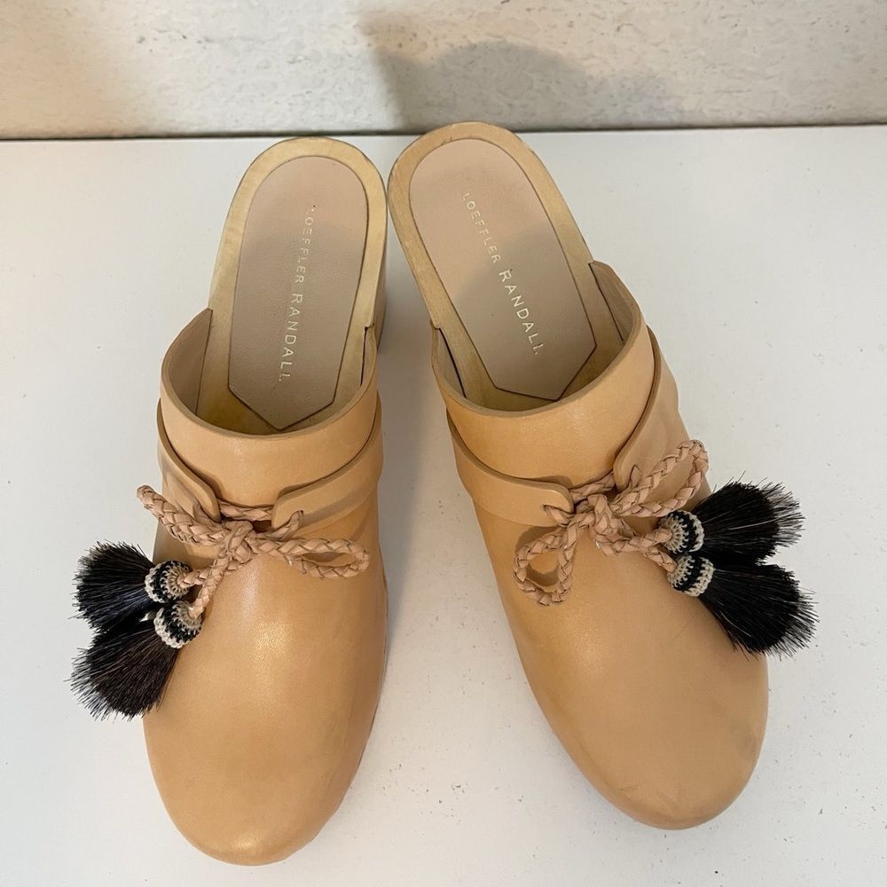 Loeffler Randall Roberta Leather Wooden Clogs Shoes with Tassels Sz. 9 - Picture 10 of 17